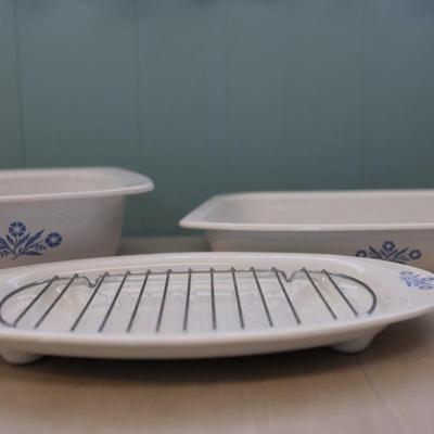 Corning Ware "Blue Cornflower" Dutch Oven, Roaster, and Platter