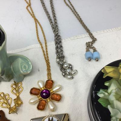 Vintage Jewelry, Buttons, Hall Pottery, and Tin