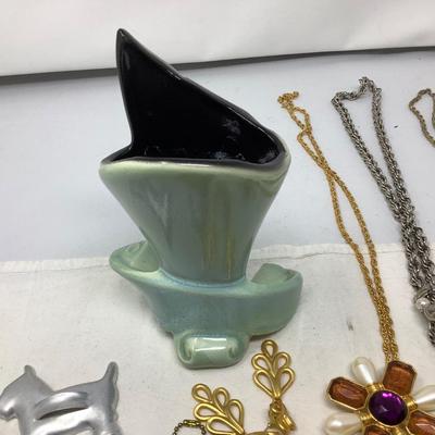 Vintage Jewelry, Buttons, Hall Pottery, and Tin