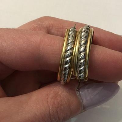 Nice vintage, heavy silver and gold, toned hoop earrings