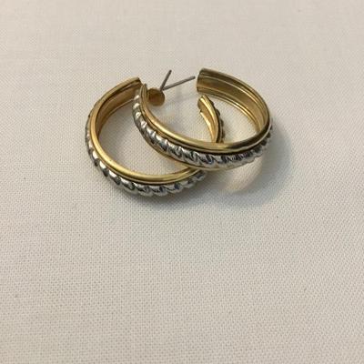 Nice vintage, heavy silver and gold, toned hoop earrings