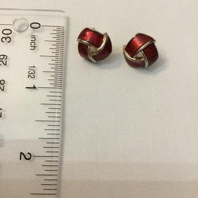 Vintage, silver, toned, Red enamel knotted studded earrings