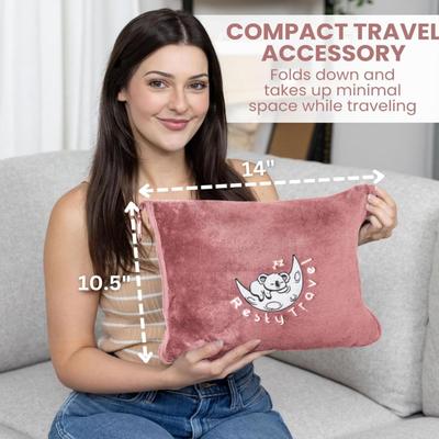 Mauve Pink Resty Travel Blanket - Compact Airplane Blanket with Bag - Small and Lightweight Traveling Blanket & Pillow - Portable...