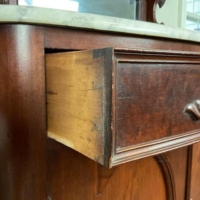 DR458 Antique Marble Top Victorian Buffet Cabinet