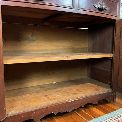 DR458 Antique Marble Top Victorian Buffet Cabinet
