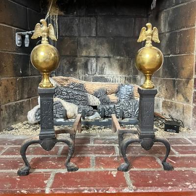 DR462 Antique Cast Eagle on Ball Andirons