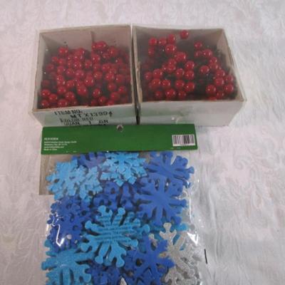 New in pkgs. 2 boxes craft berry stems, 1 pkg of 108 foam snowflakes