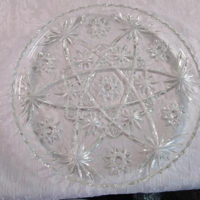 Anchor Hock 13-1/2" round cut-glass serving tray