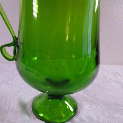 Le Smith Swung green glass footed pitcher