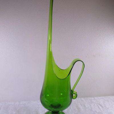 Le Smith Swung green glass footed pitcher