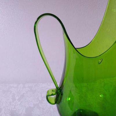 Le Smith Swung green glass footed pitcher