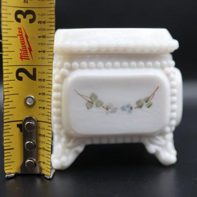 Vintage Westmoreland Milk Glass Trinket Box Square Footed with Roses