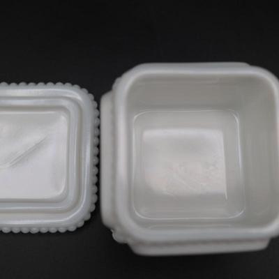 Vintage Westmoreland Milk Glass Trinket Box Square Footed with Roses