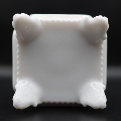 Vintage Westmoreland Milk Glass Trinket Box Square Footed with Roses
