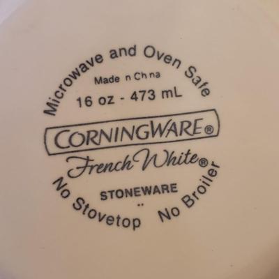 White Bowls, Brie Bakeware, Round Woven Basket-Crate & Barrel (K-RG)