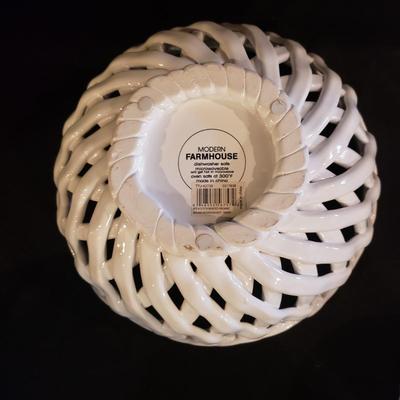 White Bowls, Brie Bakeware, Round Woven Basket-Crate & Barrel (K-RG)