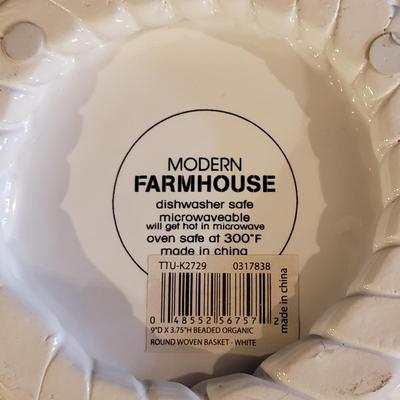 White Bowls, Brie Bakeware, Round Woven Basket-Crate & Barrel (K-RG)
