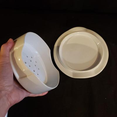 White Bowls, Brie Bakeware, Round Woven Basket-Crate & Barrel (K-RG)