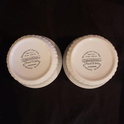 White Bowls, Brie Bakeware, Round Woven Basket-Crate & Barrel (K-RG)