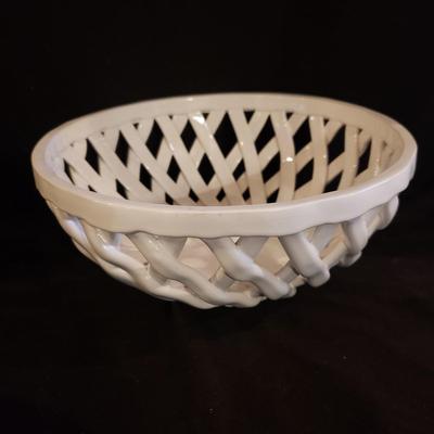 White Bowls, Brie Bakeware, Round Woven Basket-Crate & Barrel (K-RG)