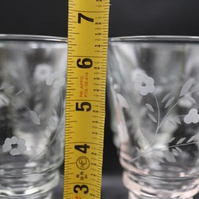 Six Etched Glass Stemmed Glasses