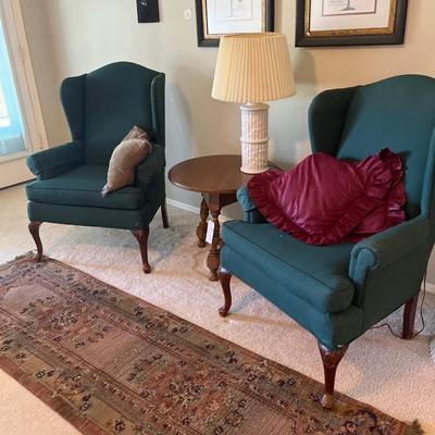 Wingback Chairs, table, Pictures, Rug