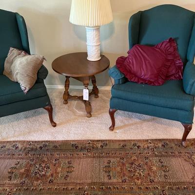 Wingback Chairs, table, Pictures, Rug