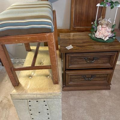 King Headboard Nightstand, Stool, Box