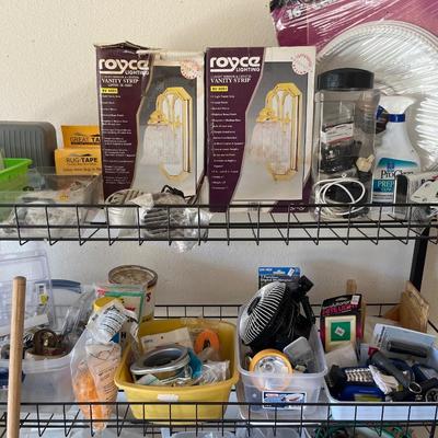 Metal shelves with misc. items on it