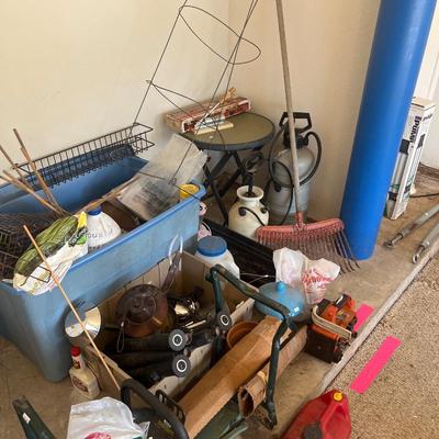 Yard chemicals, garden tools, sprayers