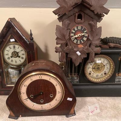 3 vintage clocks and 1 vintage cuckoo clock