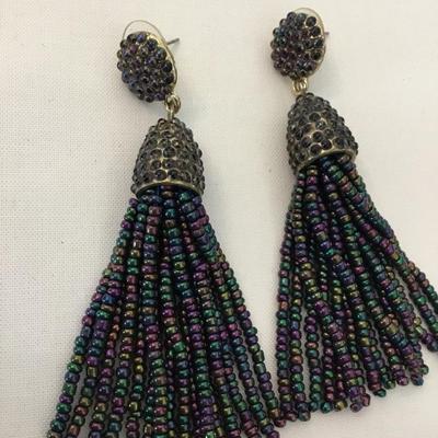 Cute multicolored glass beaded tassel earrings