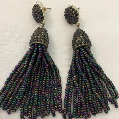 Cute multicolored glass beaded tassel earrings