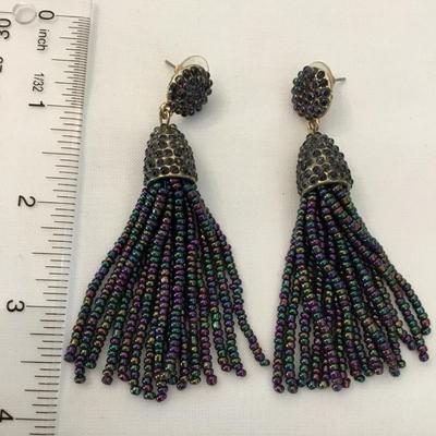 Cute multicolored glass beaded tassel earrings