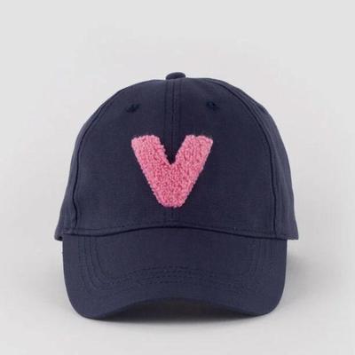 Victoria V Baseball Cap Adjustable Hat in Navy Cotton w/Pink Chenille "V" Logo & Lavender Adjustable Strap - Women's...