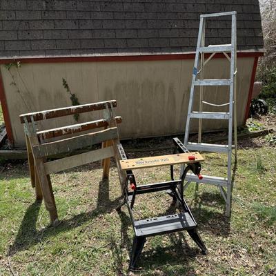 LOT 6S: Workmate 225 Portable Project Center & Vice, Sawhorses & 5 Step Ladder