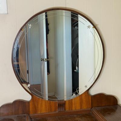 LOT 13X: Vintage Vanity w/ Circle Mirror & Bench