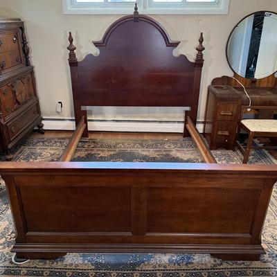 LOT 14X: Vintage Wooden Headboard, Footboard & Rails