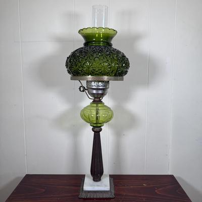 LOT 16X: Marble Base Green Glass Table Lamp