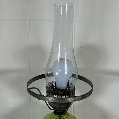 LOT 16X: Marble Base Green Glass Table Lamp