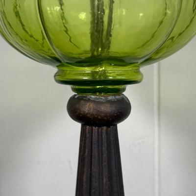 LOT 16X: Marble Base Green Glass Table Lamp