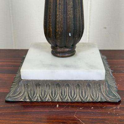 LOT 16X: Marble Base Green Glass Table Lamp