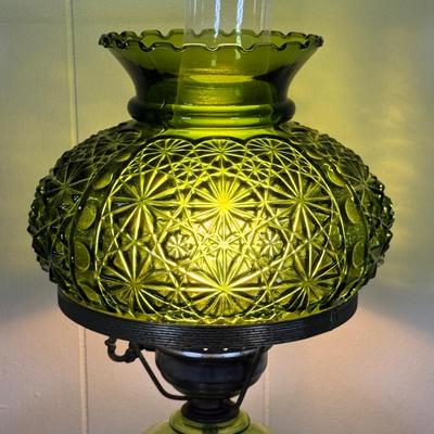LOT 16X: Marble Base Green Glass Table Lamp