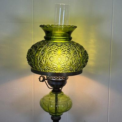 LOT 16X: Marble Base Green Glass Table Lamp