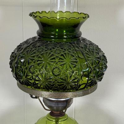 LOT 16X: Marble Base Green Glass Table Lamp