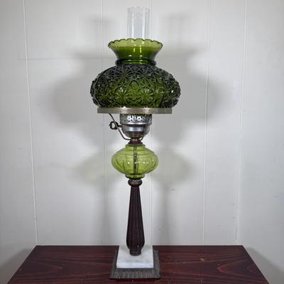 LOT 16X: Marble Base Green Glass Table Lamp