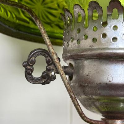 LOT 16X: Marble Base Green Glass Table Lamp