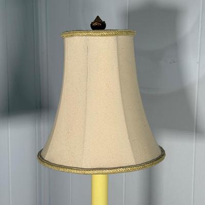 LOT 22Y: Vintage Brass Footed Circle Side Table w/ Matching Ceramic Table Lamps