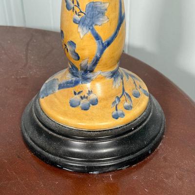 LOT 22Y: Vintage Brass Footed Circle Side Table w/ Matching Ceramic Table Lamps