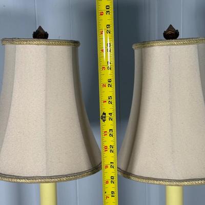 LOT 22Y: Vintage Brass Footed Circle Side Table w/ Matching Ceramic Table Lamps